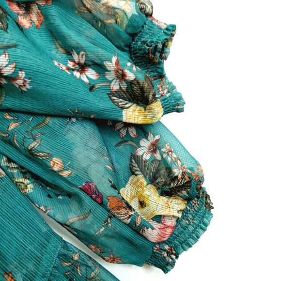 Nwot Maeve by Anthropologie Teal Floral Emmy Longsleeve Dress - Picture 9 of 16